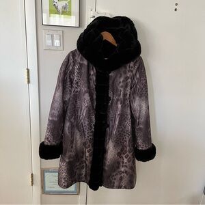 Luxurious Reversible Hooded Black Faux Fur Coat